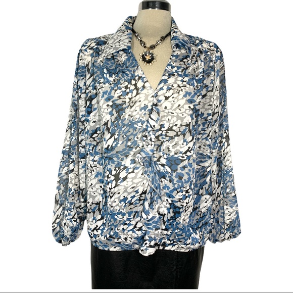 Jessica Leopard Blue Black and white Long Sleeves  Blouse Siz 12 - Picture 5 of 7